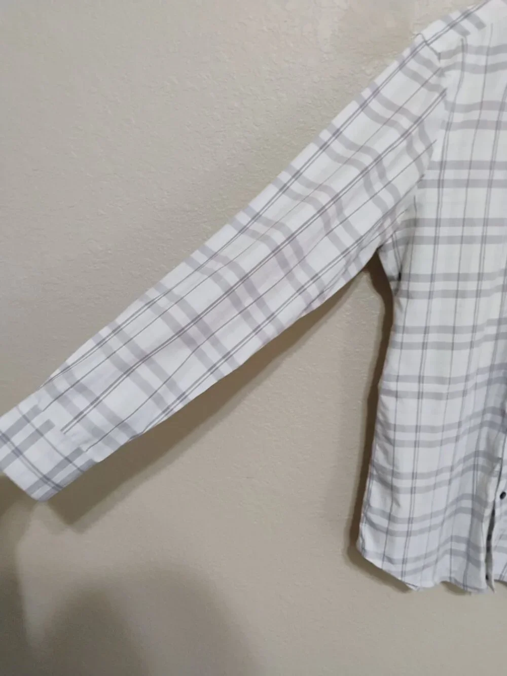 Banana Republic L White Gray Plaid Button Down Shirt Slim Fit